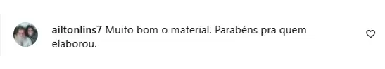 Comentário publicado nas redes sociais validando o projeto Mente e Palavra